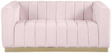 Marlon Velvet Loveseat - Chic Channel Tufted Seating with Gold Stainless Steel Base for Modern Homes