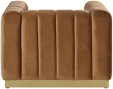 Marlon Velvet Chair – Elegant Saddle Design with Channel Tufting & Brushed Gold Stainless Steel Base