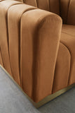 Marlon Velvet Loveseat - Channel Tufted Comfort with Saddle Upholstery & Brushed Gold Base Elegance
