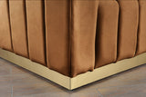 Marlon Velvet Loveseat - Channel Tufted Comfort with Saddle Upholstery & Brushed Gold Base Elegance