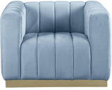Marlon Velvet Chair - Luxurious Comfort with Channel Tufting and Elegant Brushed Gold Base Design