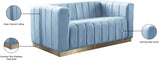Marlon Velvet Loveseat - Chic Channel Tufted Seating with Gold Stainless Steel Base for Modern Homes