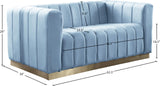 Marlon Velvet Loveseat - Chic Channel Tufted Seating with Gold Stainless Steel Base for Modern Homes