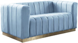Marlon Velvet Loveseat - Chic Channel Tufted Seating with Gold Stainless Steel Base for Modern Homes