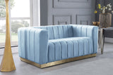 Marlon Velvet Loveseat - Chic Channel Tufted Seating with Gold Stainless Steel Base for Modern Homes