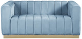 Marlon Velvet Loveseat - Chic Channel Tufted Seating with Gold Stainless Steel Base for Modern Homes
