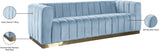 Marlon Velvet Sofa - Luxurious Channel Tufted Seating with Brushed Gold Base for Modern Elegance