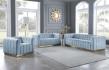 Marlon Velvet Sofa - Luxurious Channel Tufted Seating with Brushed Gold Base for Modern Elegance