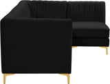 Alina Velvet Modular Sectional Sofa: Contemporary Design with Deep Channel Tufting for Comfort