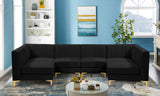 Alina Velvet Modular Sectional Sofa: Contemporary Design with Deep Channel Tufting for Comfort