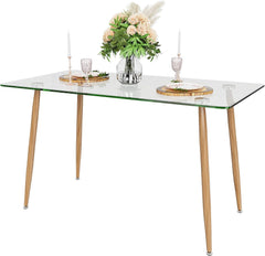 Tangkula Glass Dining Table, Modern Rectangular Table