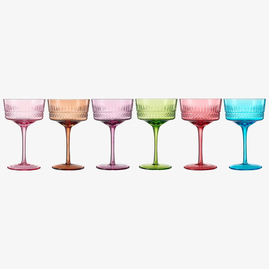 Art Deco Colored Crystal Coupe Glass | Set of 6 | Large 9.6oz
