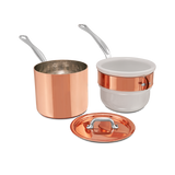 Mauviel Copper Tinned Bain Marie/Double Boiler With Lid, Cast Stainless Steel Handles, 0.9-Qt