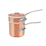 Mauviel Copper Tinned Bain Marie/Double Boiler With Lid, Cast Stainless Steel Handles, 0.9-Qt
