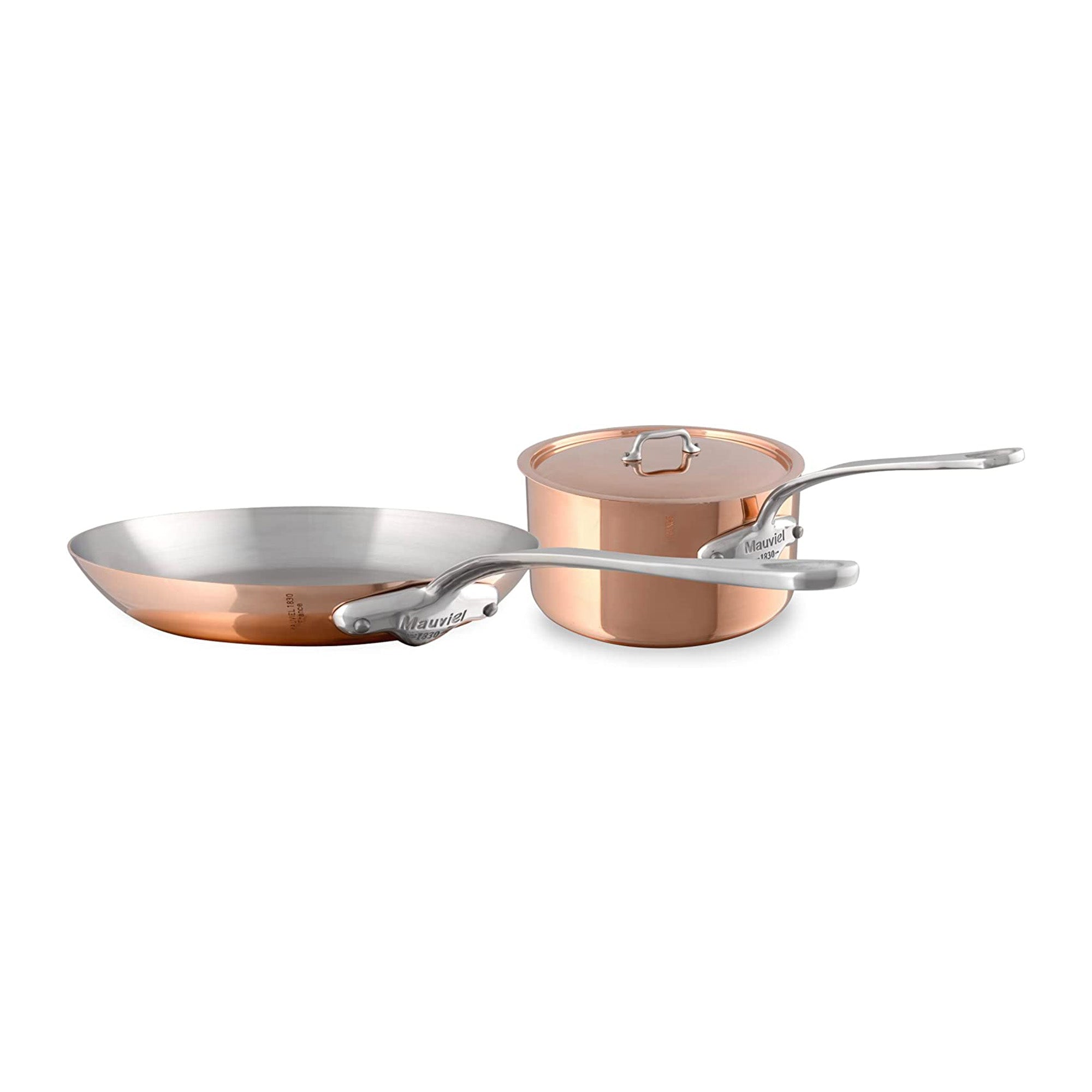 Mauviel M'Heritage 150 S Copper Sauce Pan With Lid 1.9-qt and Frying Pan 10.2-in Bundle