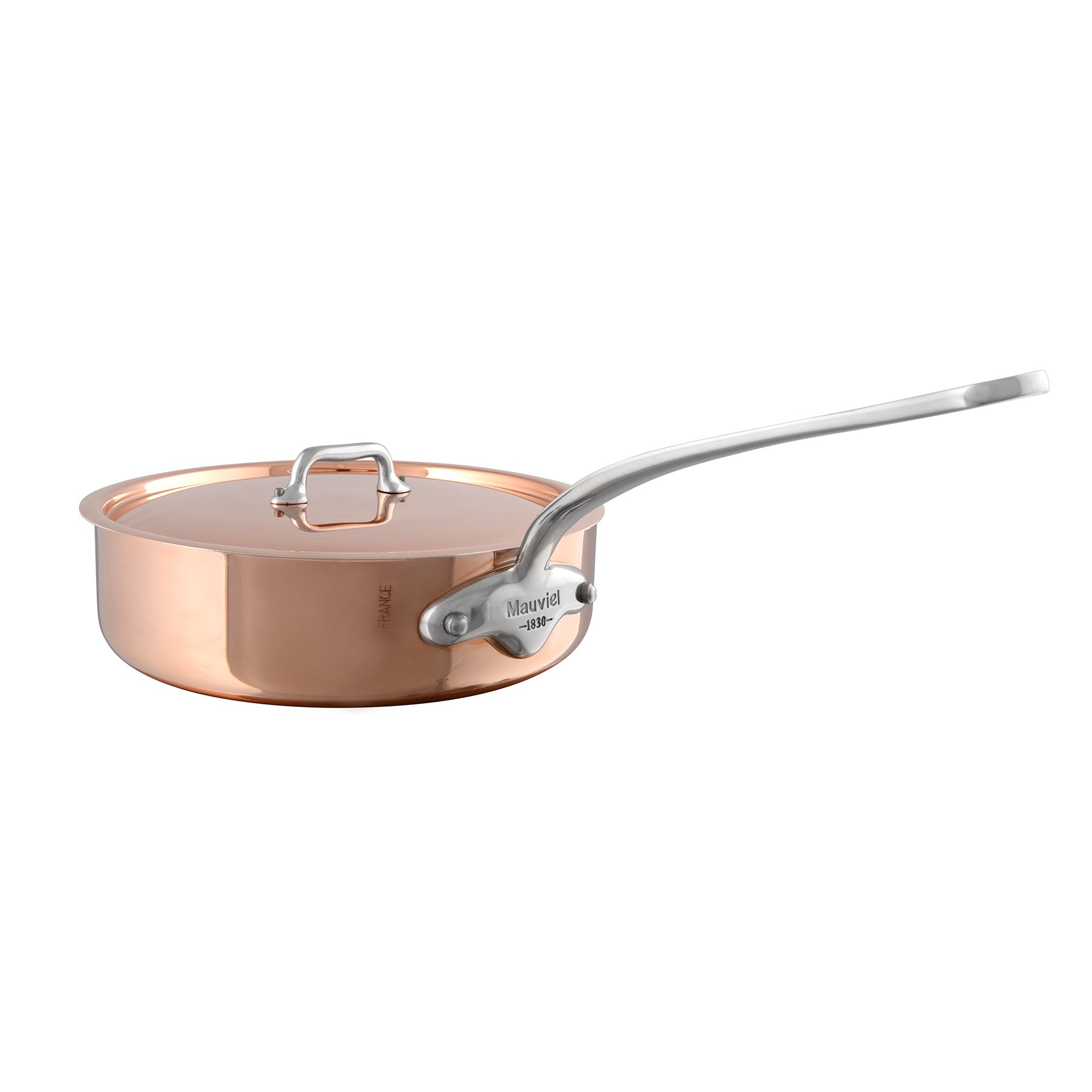 Mauviel M'150 S Copper Saute Pan With Lid & Cast Stainless Steel Handle, 1.8-Qt