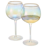 Iridescent Lustered Hammered Wine Glasses - Set of 2 - Gold Rim 20oz Colorful Balloon Stemmed Glassware - Festive Anniversaries, Birthday Gift, Cocktail Party Radiance - Unique Wine Barware