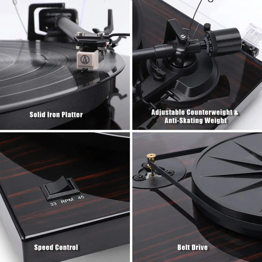 Angels Horn H002BT-BK Bluetooth Turntable Vinyl Record Player (Mahogany)