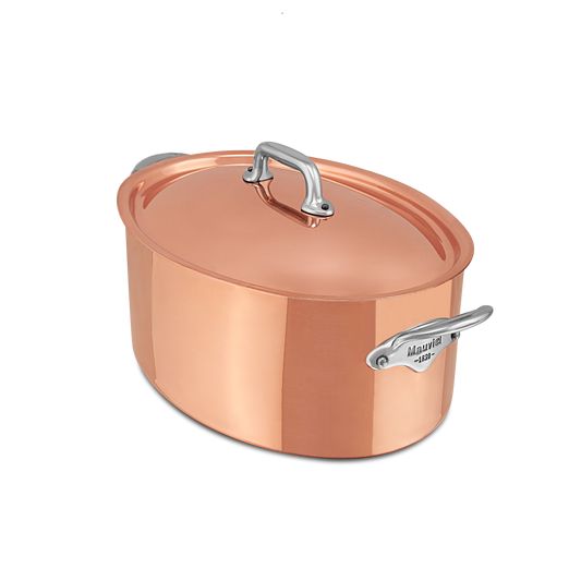 Mauviel M'Heritage M'150 S Copper Oval Stewpan With Lid, Cast Stainless Steel Handles, 7.2-Qt