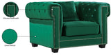 Bowery Contemporary Chair with Tufted Velvet Upholstery, Chrome Nailheads, and Cozy Throw Pillows