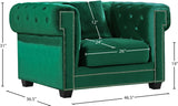 Bowery Contemporary Chair with Tufted Velvet Upholstery, Chrome Nailheads, and Cozy Throw Pillows