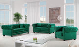 Bowery Contemporary Chair with Tufted Velvet Upholstery, Chrome Nailheads, and Cozy Throw Pillows