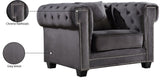 Bowery Contemporary Chair with Tufted Velvet Upholstery, Chrome Nailheads, and Cozy Throw Pillows