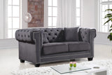 Bowery Contemporary Loveseat with Stylish Tufted Velvet Upholstery and Elegant Nailhead Trim