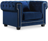 Bowery Contemporary Chair with Tufted Velvet Upholstery, Chrome Nailheads, and Cozy Throw Pillows