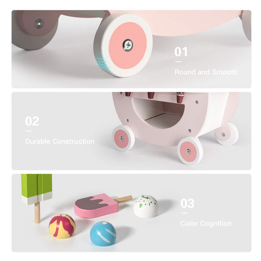 ROBUD Pink Wooden Ice Cream Cart Walker