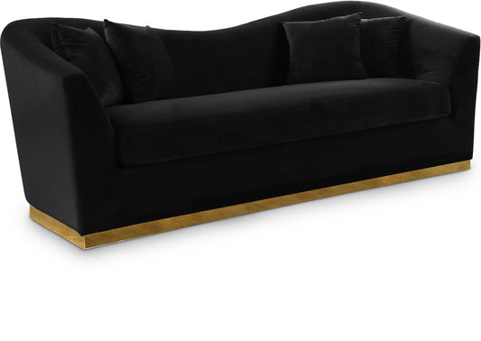 Arabella Contemporary Sofa with Gold Accents, Curved Back Design & Cozy Throw Pillows for Relaxation
