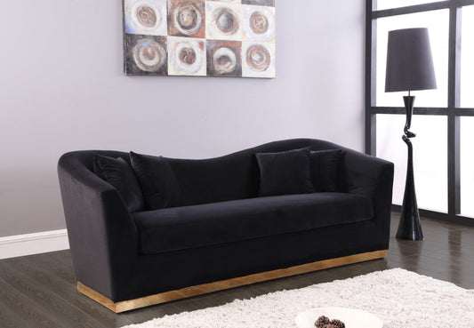 Arabella Contemporary Sofa with Gold Accents, Curved Back Design & Cozy Throw Pillows for Relaxation