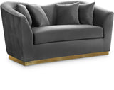 Arabella Contemporary Loveseat with Gold Accents and Curved Back Design for Elegant Living Spaces