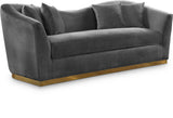 Arabella Contemporary Sofa with Gold Accents, Curved Back Design & Cozy Throw Pillows for Relaxation
