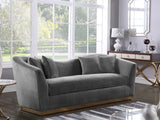 Arabella Contemporary Sofa with Gold Accents, Curved Back Design & Cozy Throw Pillows for Relaxation