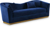 Arabella Contemporary Sofa with Gold Accents, Curved Back Design & Cozy Throw Pillows for Relaxation