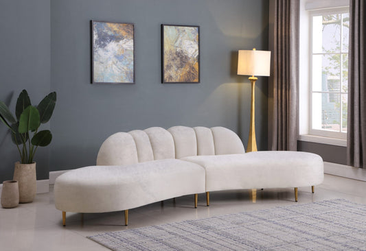 Divine Contemporary 2-Piece Sectional Sofa with Gold Stainless Steel Legs and Deep Channel Tufting