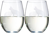 Set of 2 Dog Stemless German Shepherd Wine Glasses