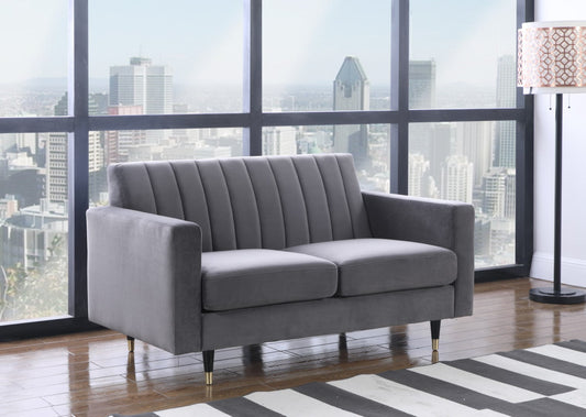 Lola Contemporary Loveseat with Channel Tufting and Elegant Black Legs for Modern Living Spaces