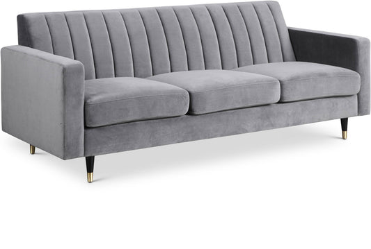 Lola Contemporary Sofa - Stylish Channel Tufted Design with Elegant Black Legs and Gold Tips