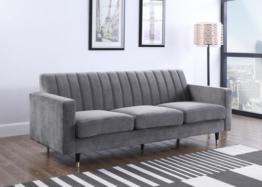 Lola Contemporary Sofa - Stylish Channel Tufted Design with Elegant Black Legs and Gold Tips