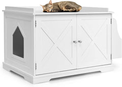 Tangkula Cat Litter Box Enclosure, Wooden Cat House Side Table w/Removable Divider