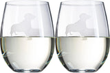 Set of 2 Dog Daschund Stemless Wine Glasses