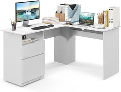 Tangkula L-Shaped Desk with 2 Storage Drawers, 59” Corner Computer Desk with File Drawer & Open Shelf