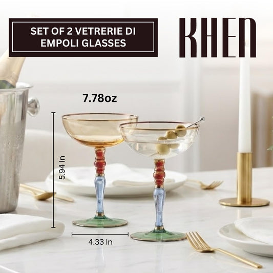 Italian Design Renaissance Amber Cocktail, (Set of 2)