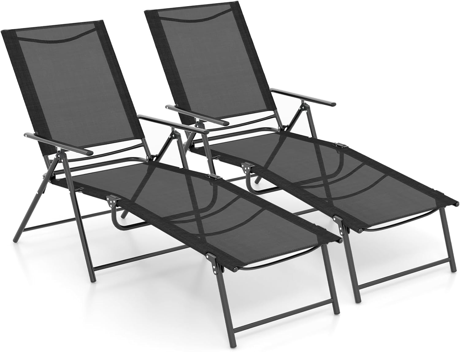 Tangkula Outdoor Lounge Chairs Set of 2, Patio Folding Chaise Recliner with 6-Level Backrest