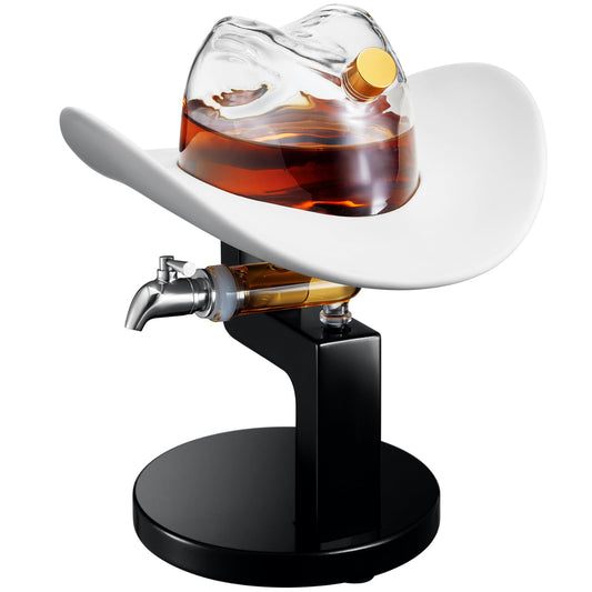 The Wine Savant Cowboy Hat Decanter, Western Style Rustic Design Glass - 800ml Clear