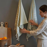 Green & Blue Turkish Cotton Towels Set of 2, 18"x40"