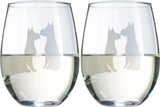 Set of 2 Dog Stemless Schnauzer Wine Glasses