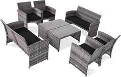 Tangkula 4 PCS Wicker Patio Conversation Set, Outdoor Rattan Sofas with Table Set